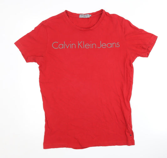 Calvin Klein Men's Red Slim Fit Logo T-Shirt, Size S