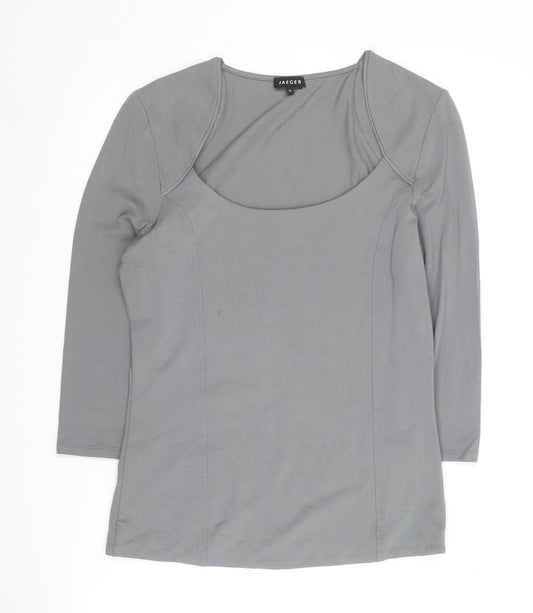 Jaeger Women's Grey Basic Medium Scoop Neck Top