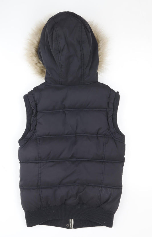 New Look Women's Black Hooded Puffer Waistcoat Size 8