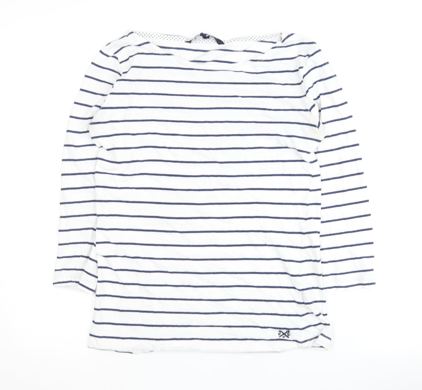 Crew Clothing Women's White Striped 3/4 Sleeve T-Shirt