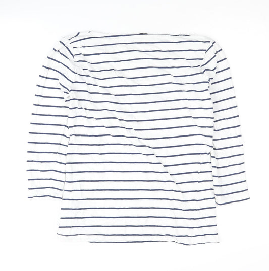 Crew Clothing Women's White Striped 3/4 Sleeve T-Shirt