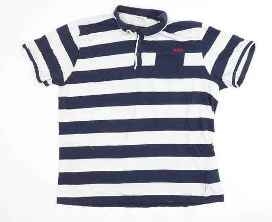 Additional front view of Lee Cooper Men's Blue Striped Polo Shirt 2XL