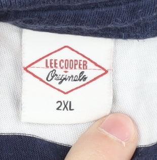 Brand and care label for Lee Cooper Men's Blue Striped Polo Shirt 2XL