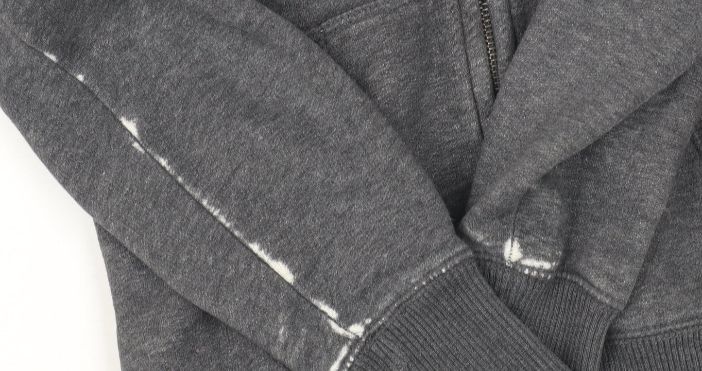 Brand and care label for H&M boys’ grey full zip hoodie lined, size S
