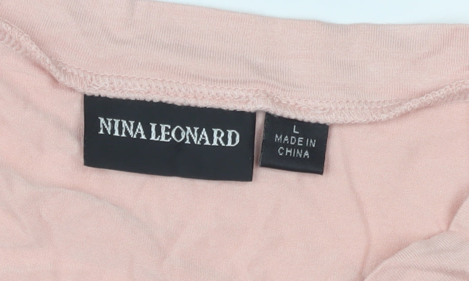 Nina Leonard Women's Pink Cotton T-Shirt, Size L, Casual