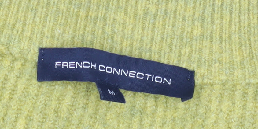 Close-up detail of French Connection Women's Yellow V-Neck jumper M