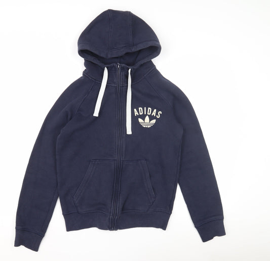 Womens UK S Regular adidas Blue Full Zip Hoodie