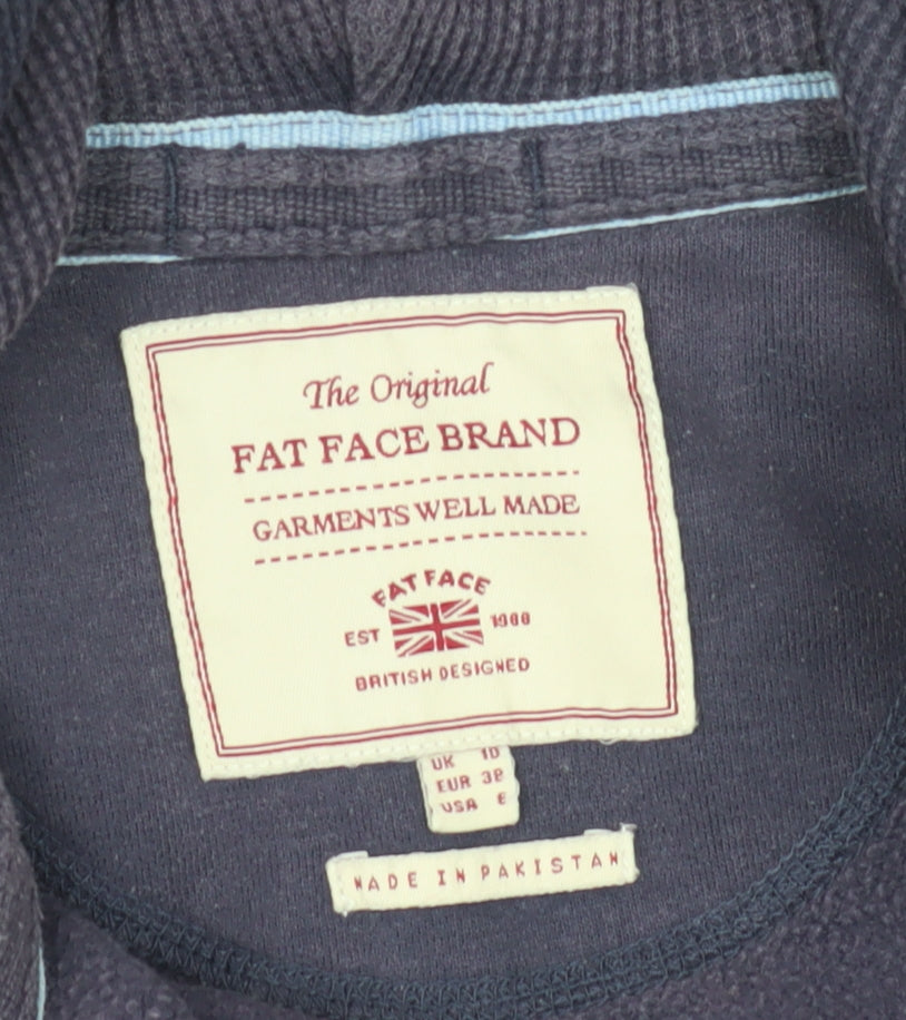 Fat Face Women's Blue Hoodie Size 10 Full Zip Casual