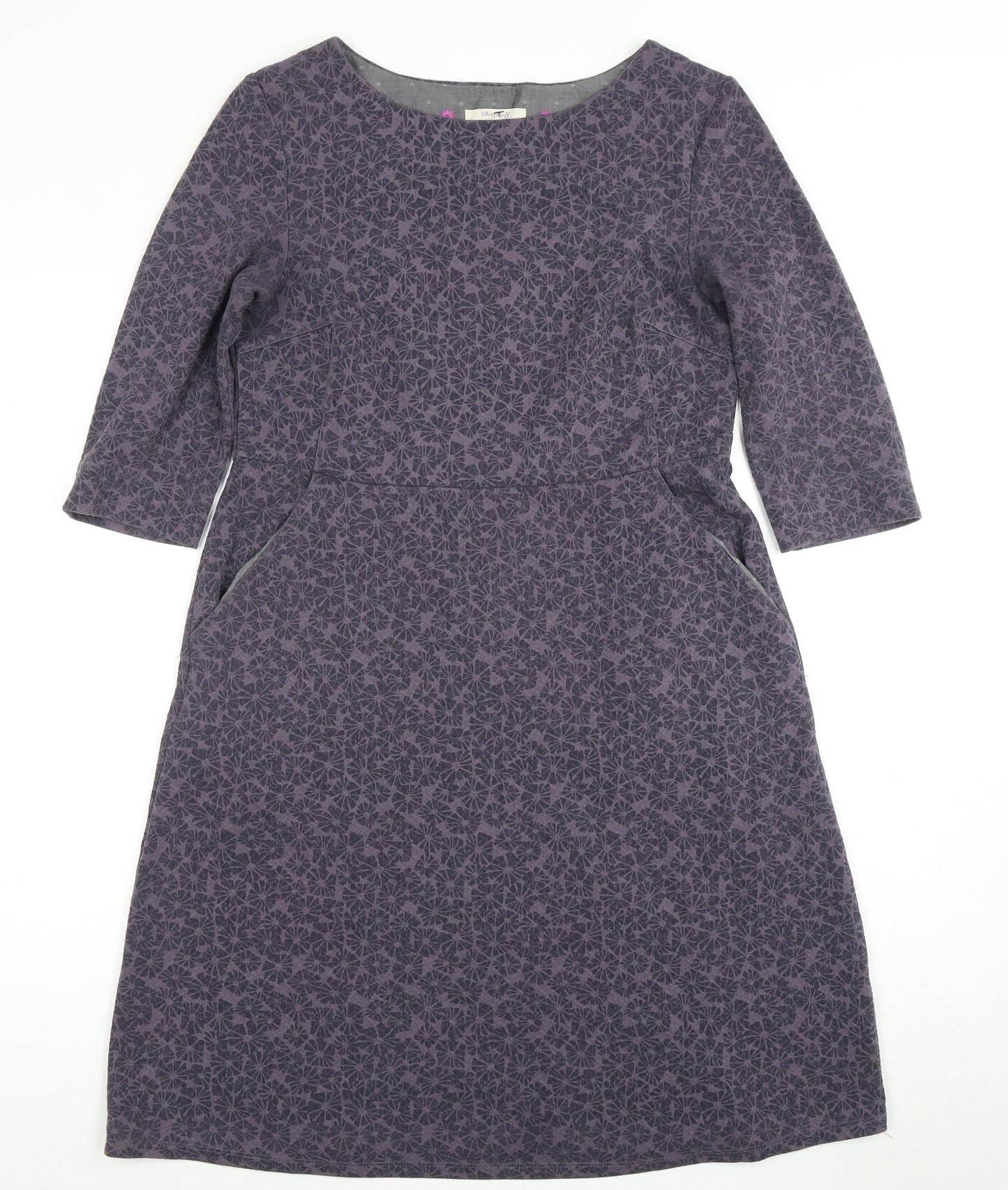 White Stuff Grey Geometric 3/4 Sleeve Women's Dress Size 12