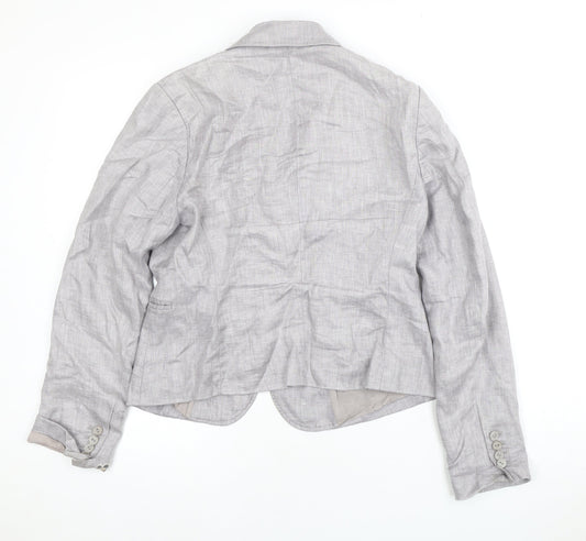 TURNOVER Women's Grey Linen Blazer, Size 12, Two-Button