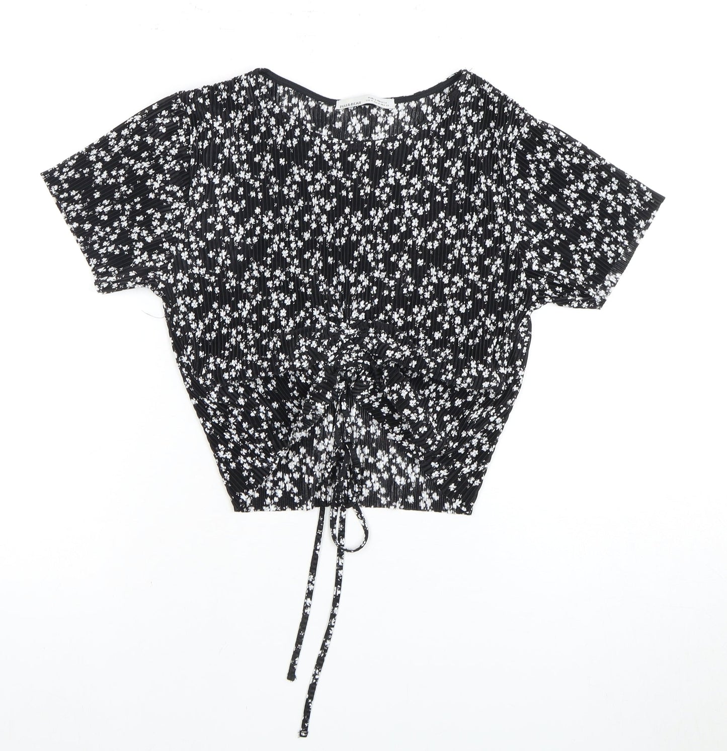 Pull&Bear Women's Black Floral Cropped Blouse Size 12