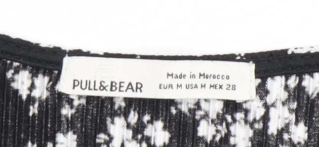 Pull&Bear Women's Black Floral Cropped Blouse Size 12