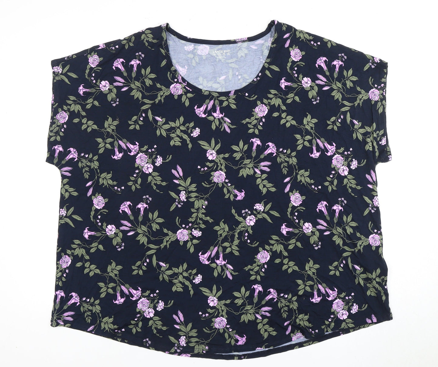 Lands' End Women's Floral T-Shirt - Size 18 Multicoloured