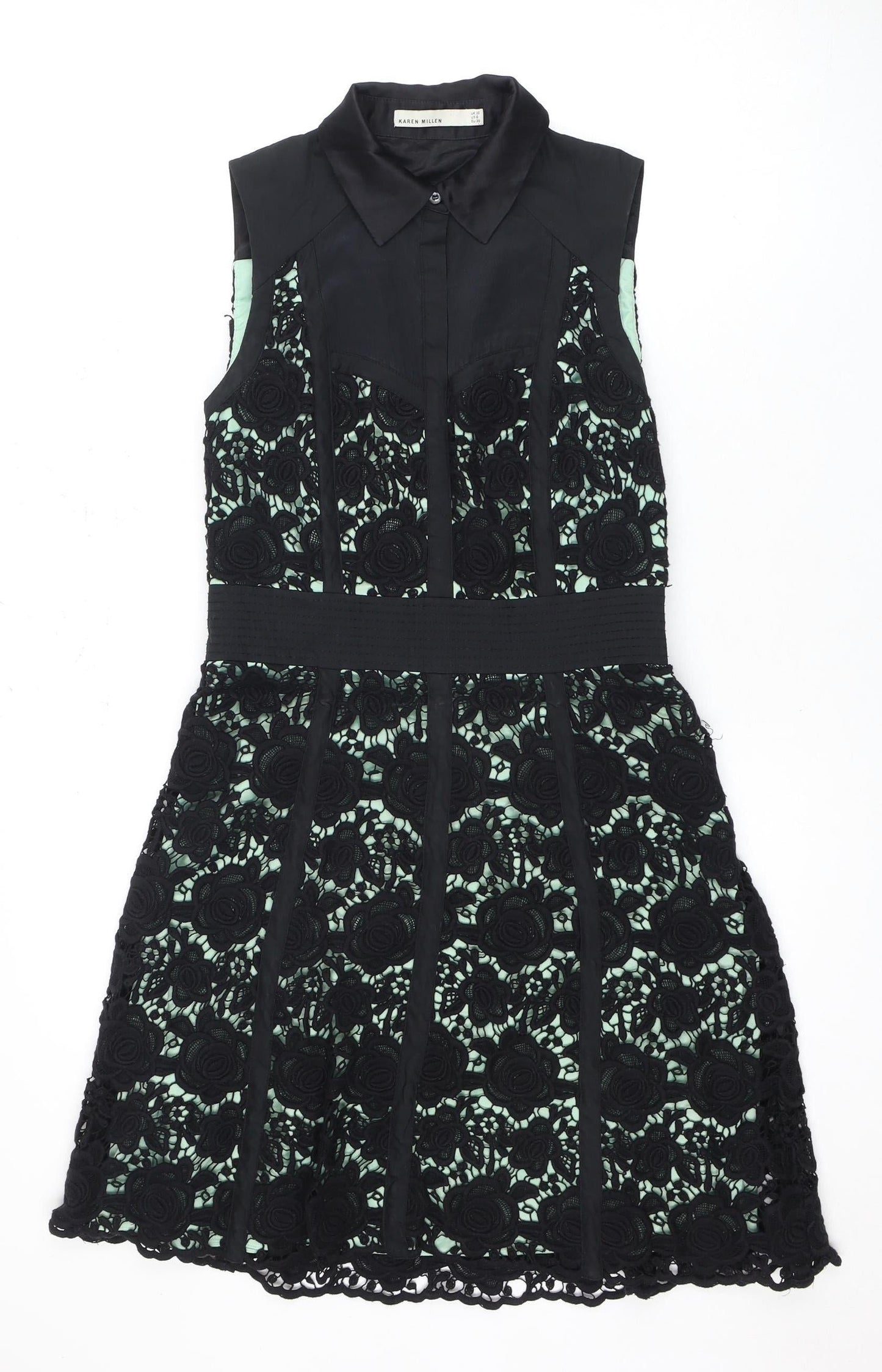 Karen Millen Women's Black A-Line Floral Dress Size 10