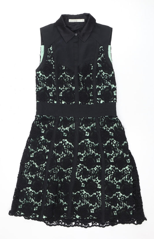 Karen Millen Women's Black A-Line Floral Dress Size 10