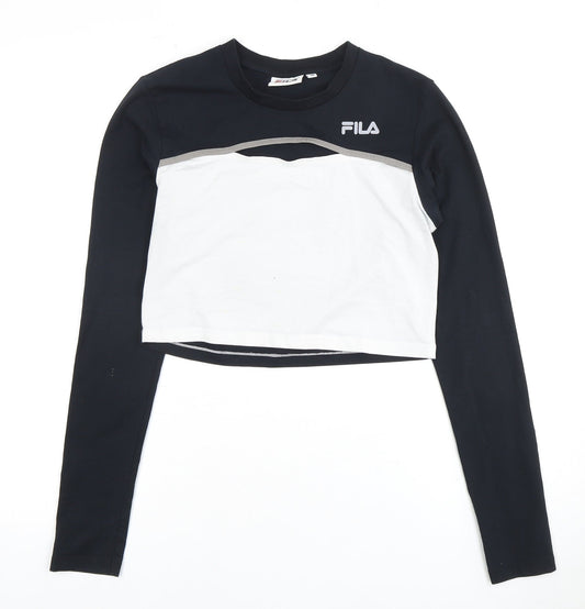 FILA Women's Black/White Cropped T-Shirt, Size M, Casual