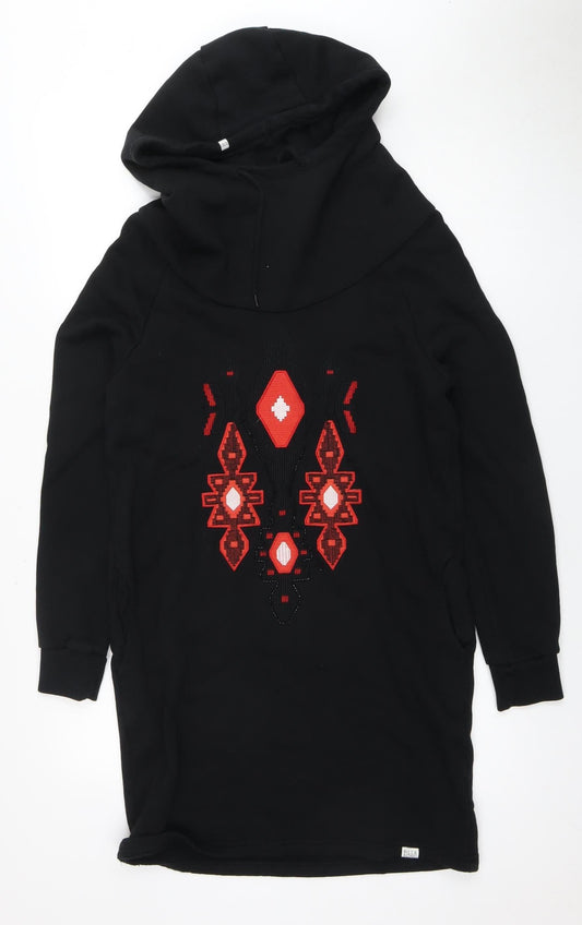 Billabong Black Hooded Dress M - Geometric Embroidery