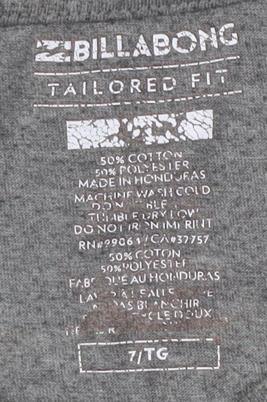 Close-up detail of Billabong girls’ grey graphic t-shirt, size 7-8, years