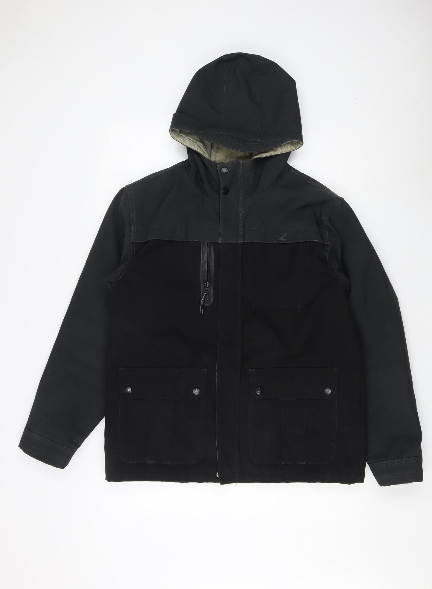 Billabong Men's Black Hooded Jacket Size 16