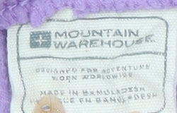 Brand and care label for Mountain Warehouse girls’ purple fleece hoodie 7-8 years