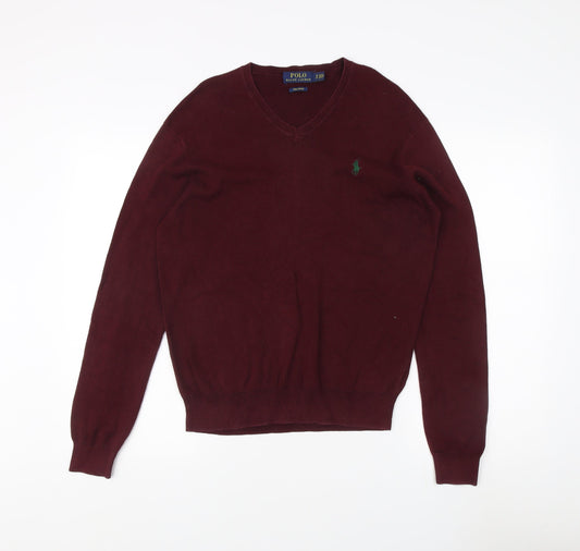 Ralph Lauren Men's Red V-Neck Cotton Jumper - Size S