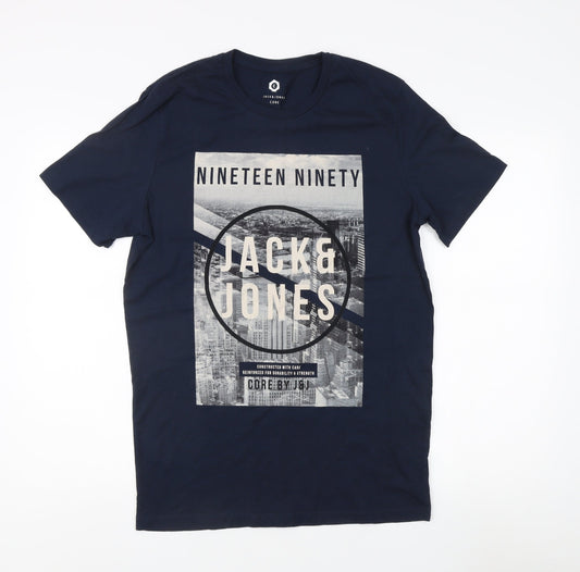 Jack & Jones Men's Blue Graphic Print T-Shirt L