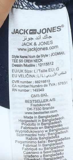 Jack & Jones Men's Blue Graphic Print T-Shirt L