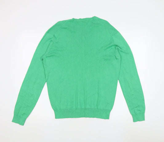 Polo Ralph Lauren Men's Green V-Neck Cotton Jumper, S