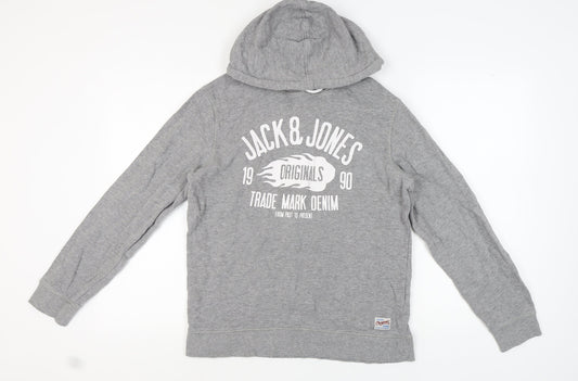 Jack & Jones Grey Unisex Hoodie Large Pullover