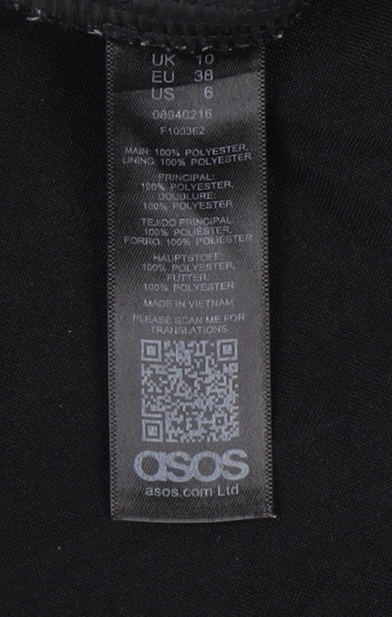 Brand and care label for ASOS Women's Black Trousers, size 10