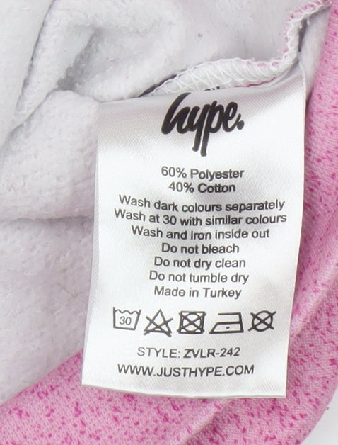 Brand and care label for Hype girls’ pink pullover hoodie - 7-8 years, graphic print