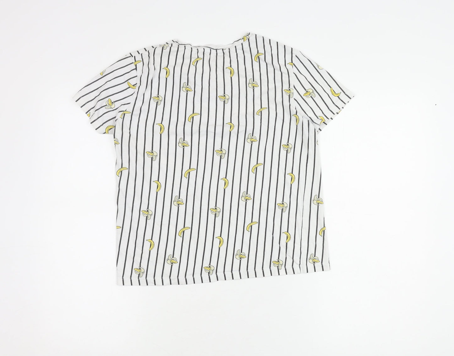PULL&BEAR Women's White Striped Banana T-Shirt, Size S