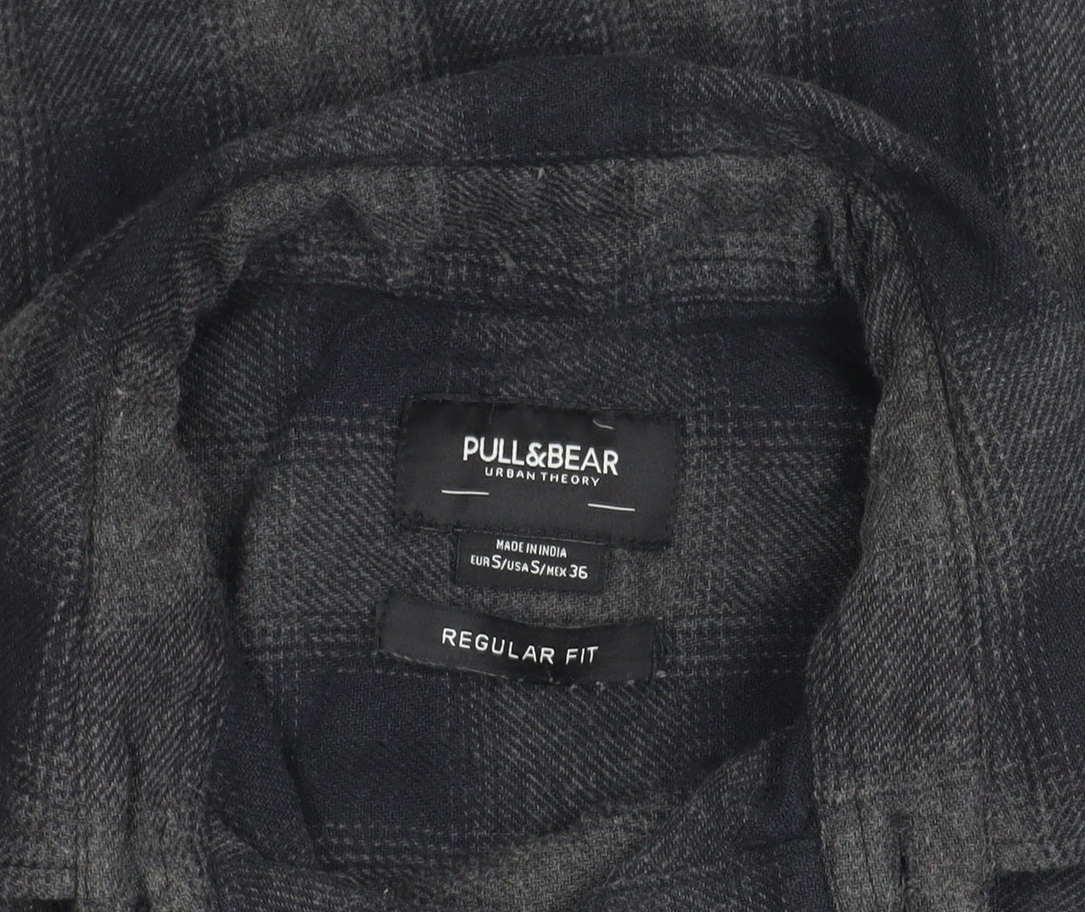 Additional view of Pull&Bear Men's Grey Check Shirt Regular Fit, size S