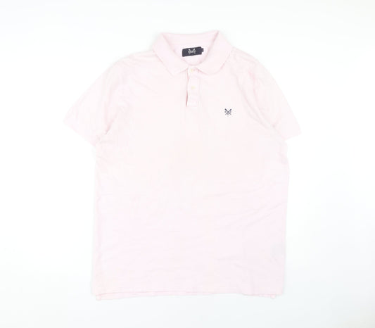 Additional front view of Crew Clothing Men's Pink Polo, size L, Logo Accent
