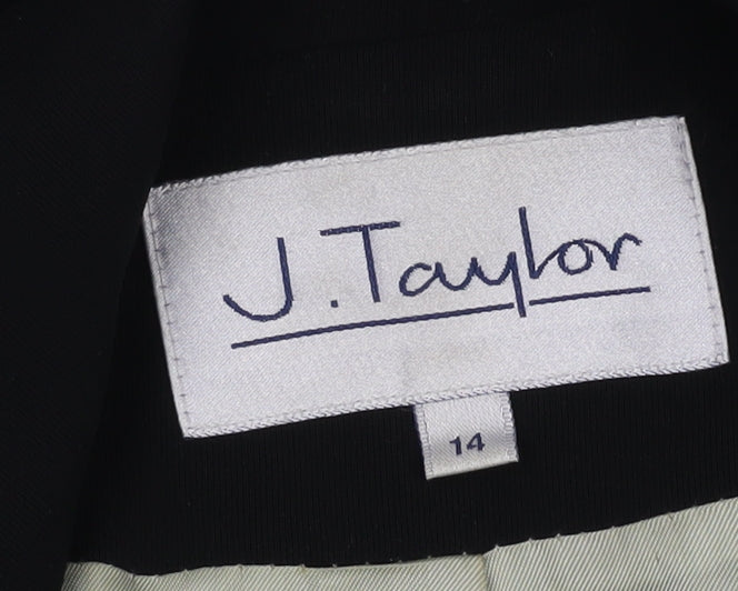 Brand and care label for J. Taylor Women’s Black Blazer, size UK 14, Regular