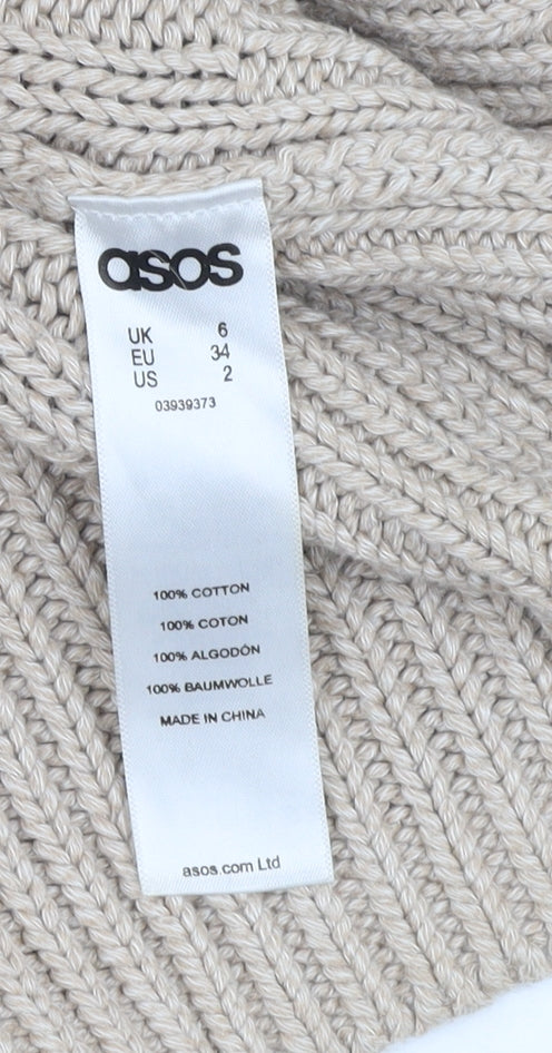 Close-up detail of ASOS Beige Roll Neck Cable-Knit Cotton Pullover, size 6
