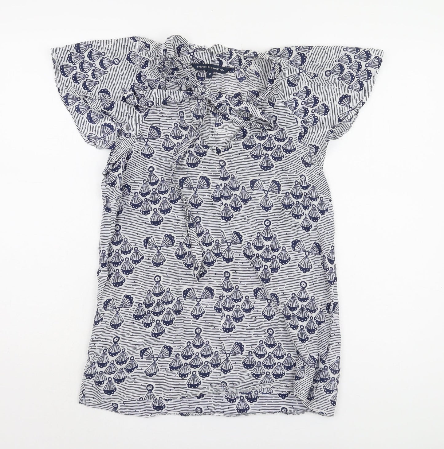 French Connection Women's Blue Geometric Blouse Size 8