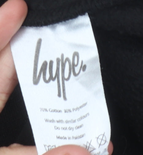 Brand and care label for Hype boys’ black hoodie 13-14 years pullover graphic