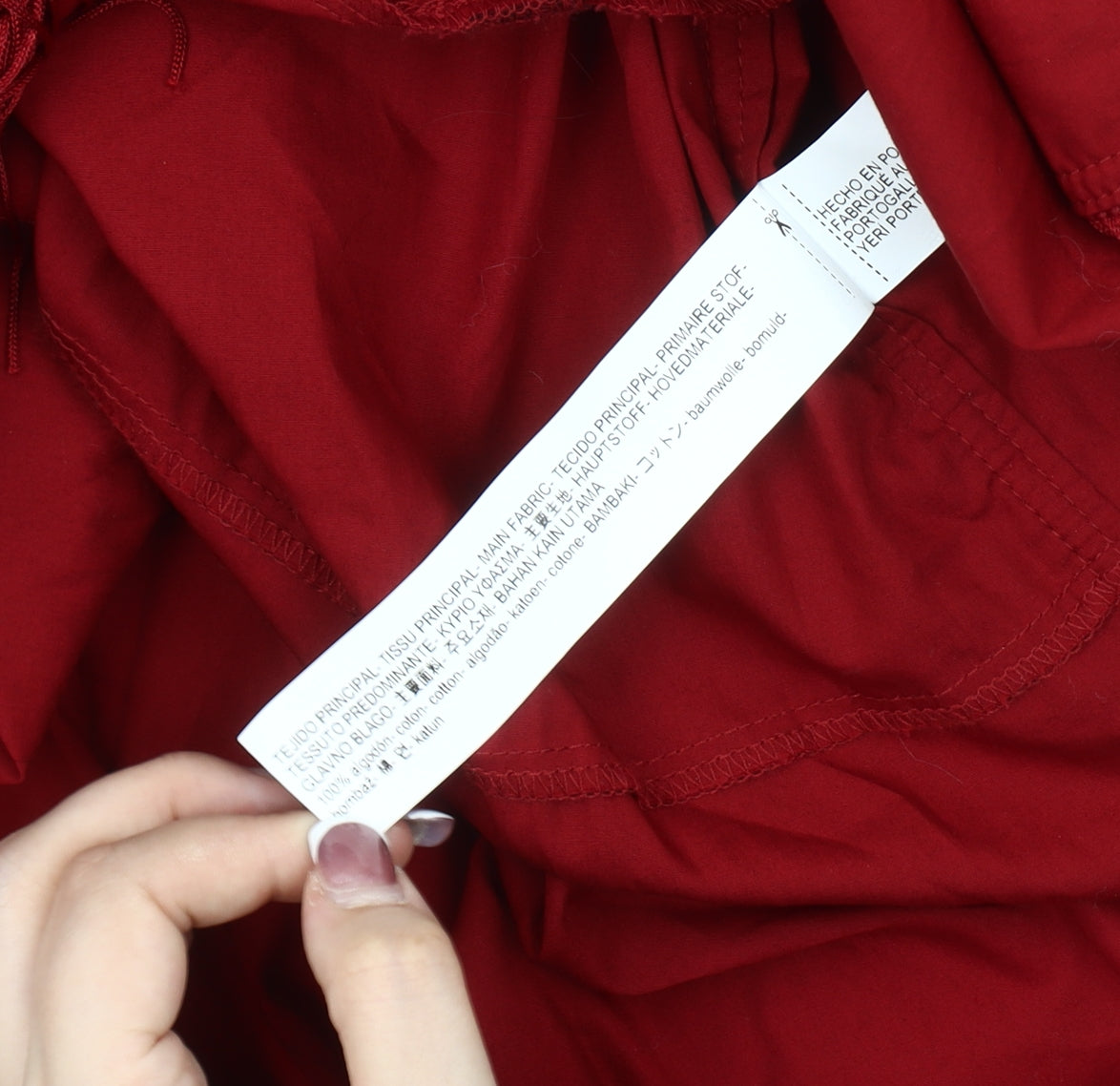 Brand and care label for Zara Woman Red Fringe Blouse, size M, Tunic Style