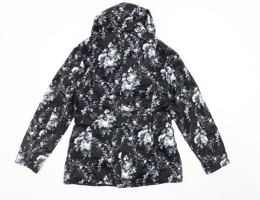 Finesse Women's Black Floral Rain Coat Size 10