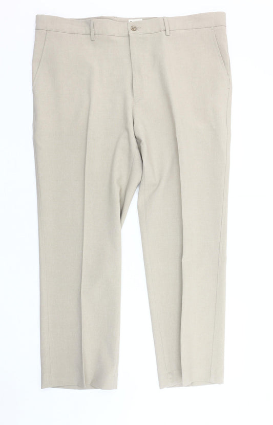 Farah Men's Beige Classic Trousers, Size 42