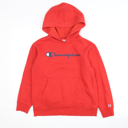 Additional front view of Champion boys’ red pullover hoodie, size L, logo accent