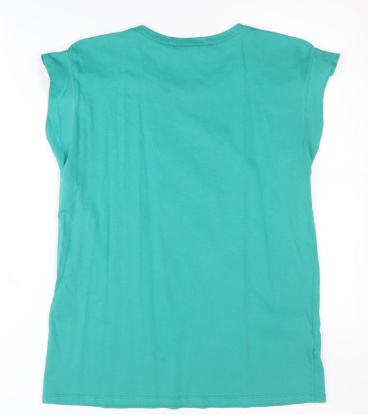 Womens UK Size S Massimo Dutti Green 100% Cotton T-Shirt