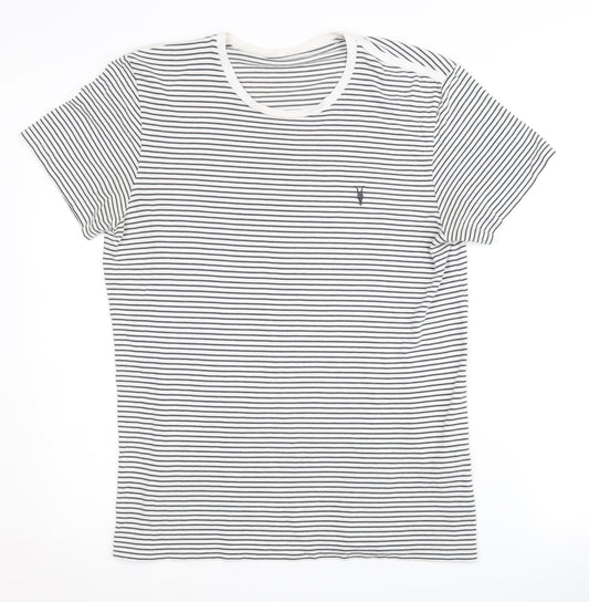 AllSaints Men's S Black White Striped Crew Neck T-Shirt