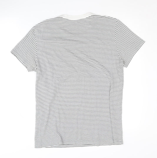 AllSaints Men's S Black White Striped Crew Neck T-Shirt
