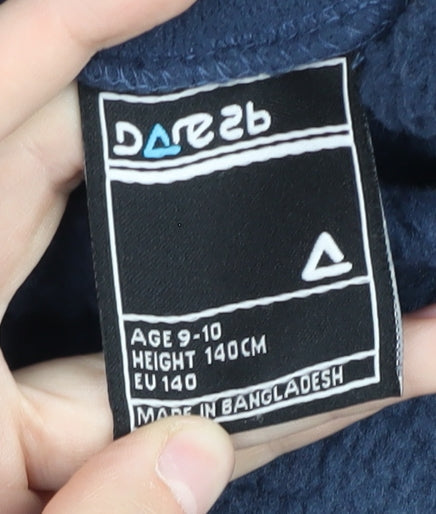 Brand and care label for Dare 2b boys’ blue fleece hoodie age 9-10 years