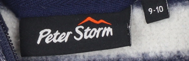 Close-up detail of Peter Storm boys’ grey striped hooded jacket, size 9-10