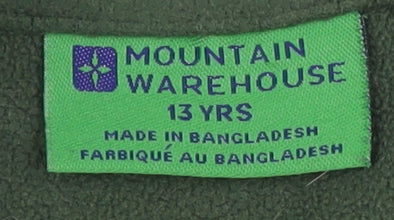 Close-up detail of Mountain Warehouse boys’ green track jacket, 13 years - casual outdoor fleece