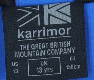 Close-up detail of Karrimor boys’ blue waterproof rain coat 13 years