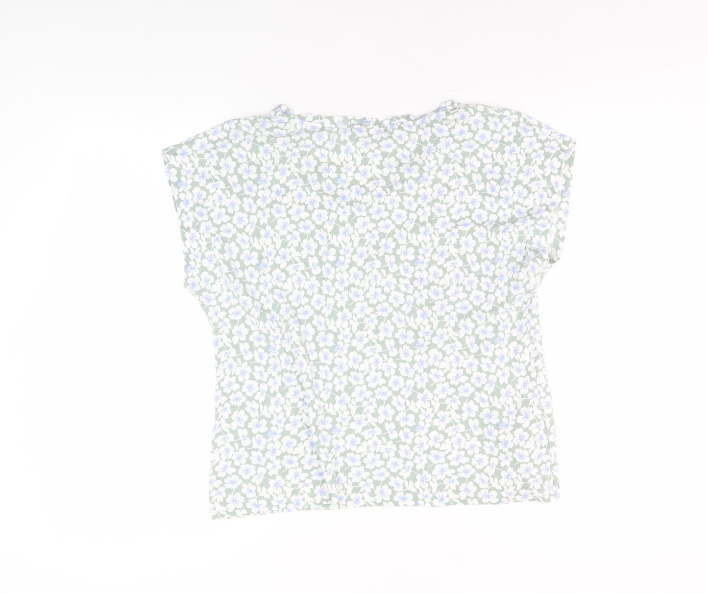 Laura Ashley Women's Green Floral V-Neck T-Shirt Size 12